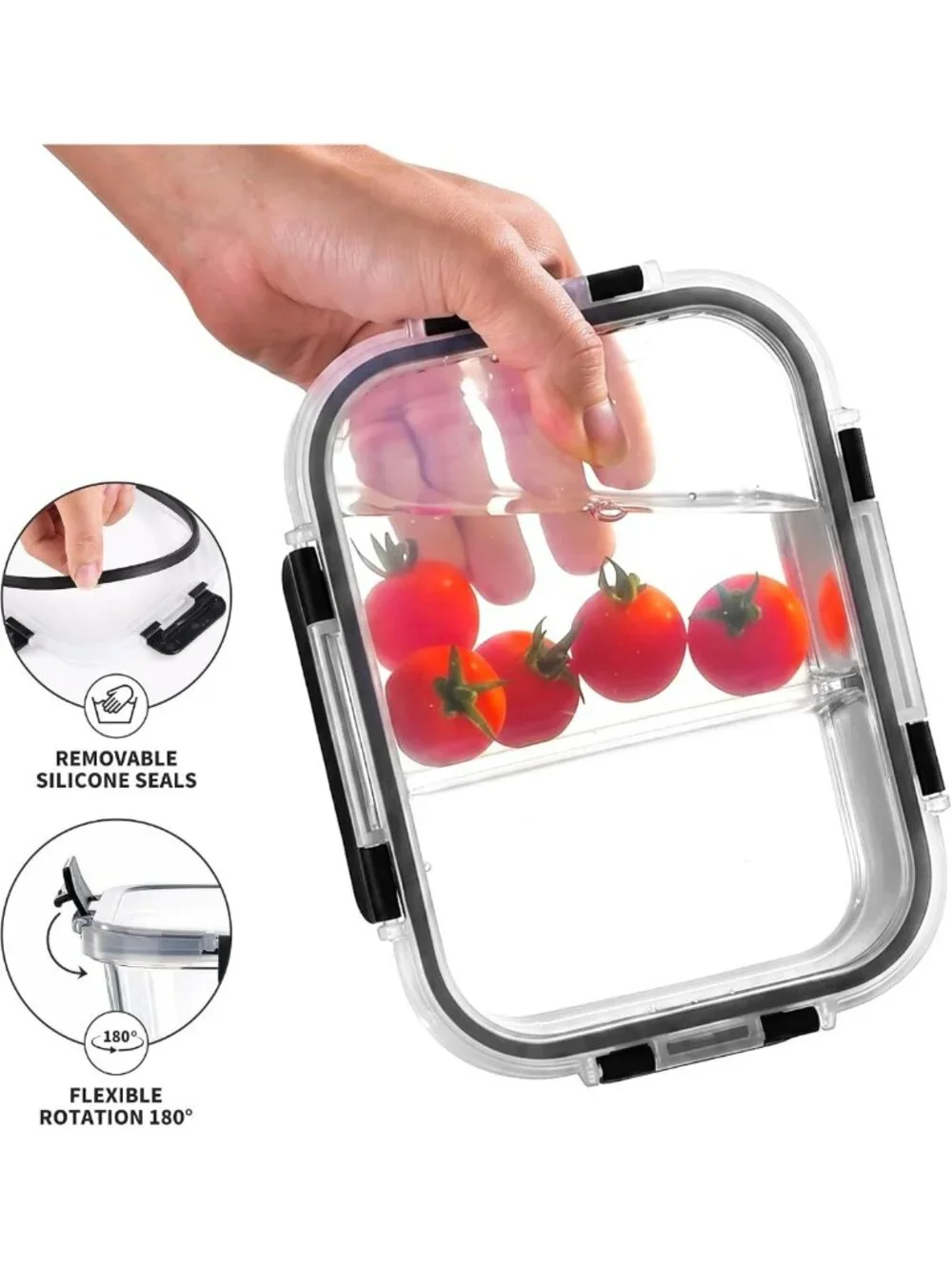 8-Pack 36oz Glass Meal Prep Containers with Lids - 2 Compartment, BPA-Free